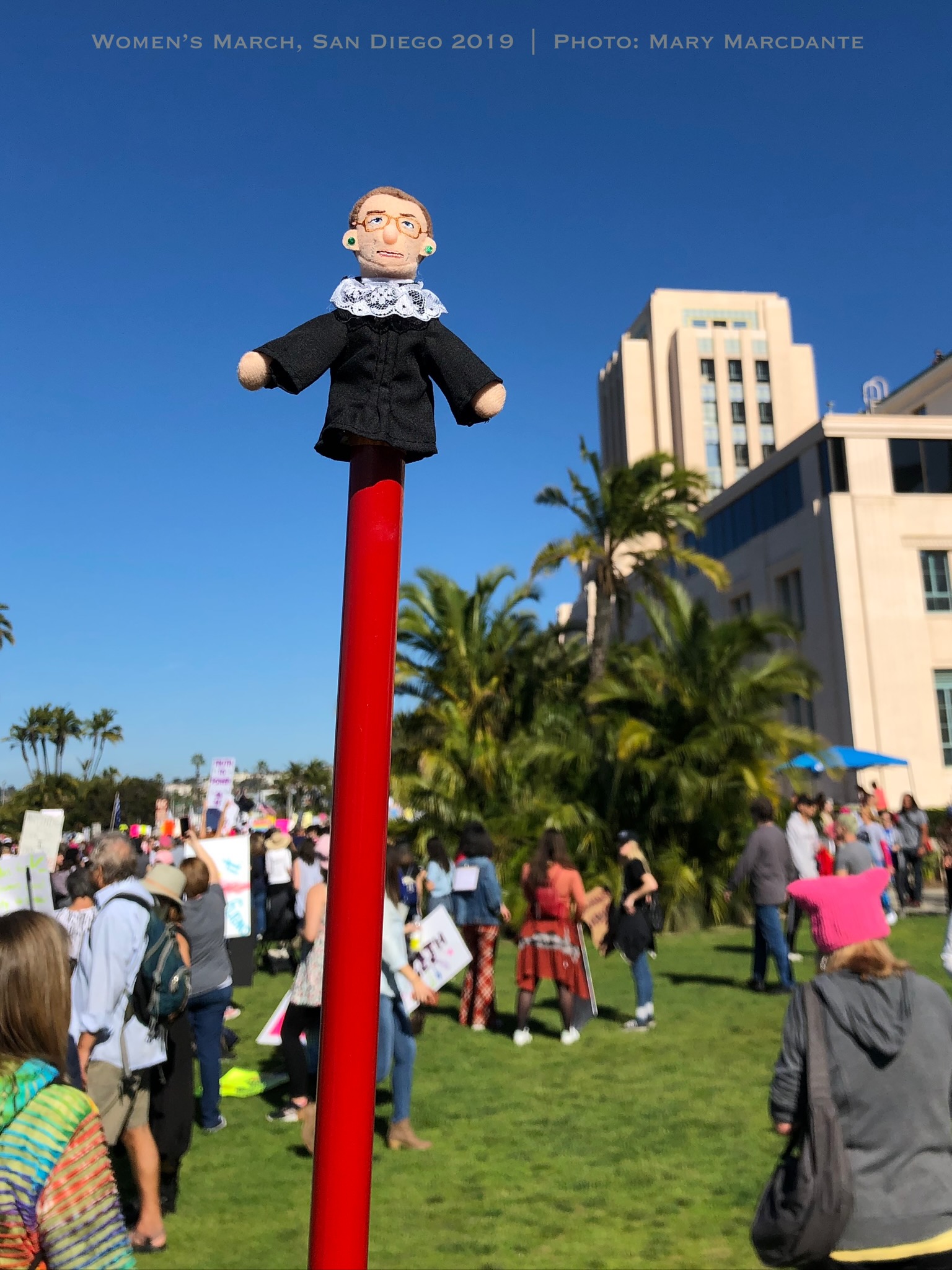 Ruth Bader Ginsberg doll at San Diego Administration Building Women's March, 2019